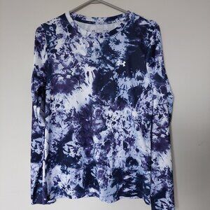 Under Armour UA Women's Sz L Velocity Printed Long Sleeve Top Purple & white